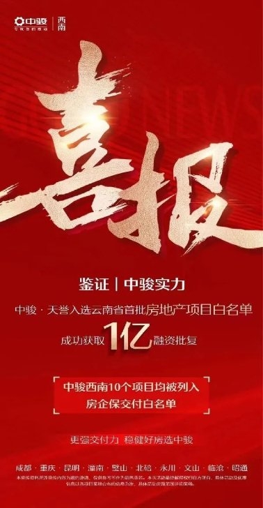 中駿集團天譽項目，喜登融資“白名單”，獲批1億融資